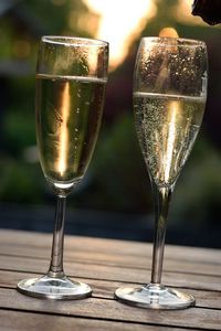 Close-up of champagne in glass on table