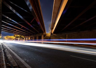 Light trails on road at night