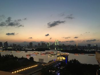 High angle view of city at night