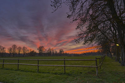 Scenic view of field against sky during sunset