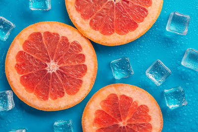 High angle view of orange slices