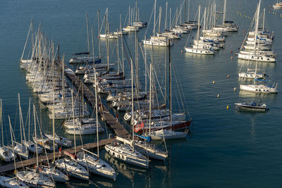 Seaport with moored sailing boats lerici italy november 20, 2022