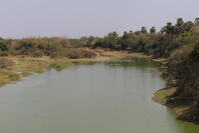 Scenic view of lake against clear sky