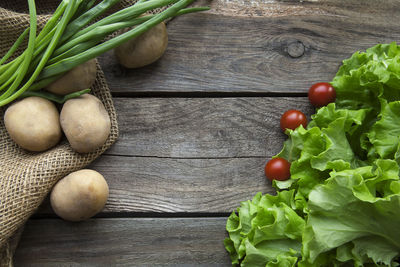 High angle view of vegetables on table