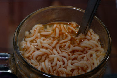 Close-up of noodles in bowl