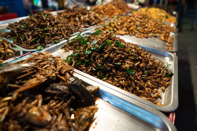 High angle view of food for sale at market stall