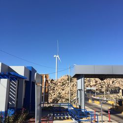 Low angle view of built structure against clear blue sky