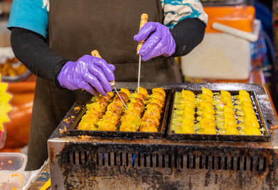 Takoyaki on hot pan in process cooking. famous food japan street food