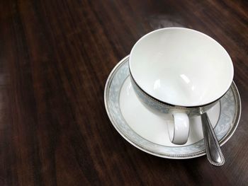 High angle view of coffee on table