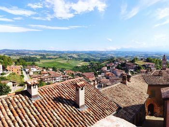 High angle view of townscape against sky
