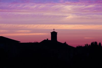 Silhouette of building against sky during sunset