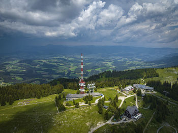 Schöckl view of top and mountain range from drone