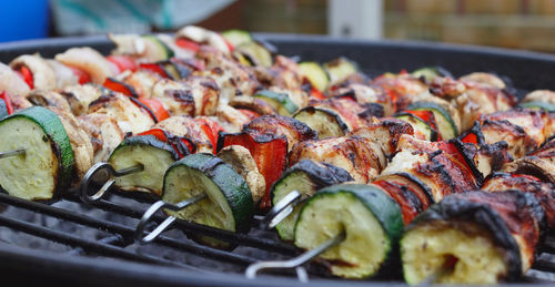 Close-up of kabab on barbecue grill