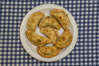 High angle view of food in plate on table