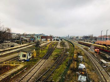 High angle view of railroad tracks against sky