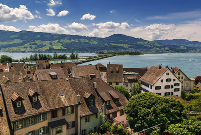 High angle view of townscape against sky