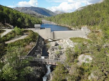 High angle view of dam against sky