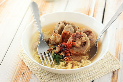 Close-up of food in bowl on table