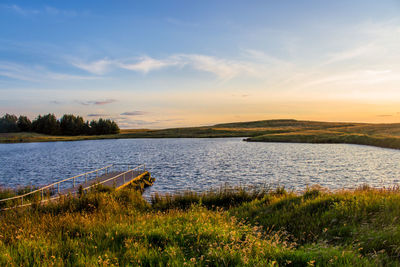 Scenic view of lake against sky during sunset