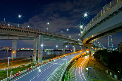 Light trails on road at night