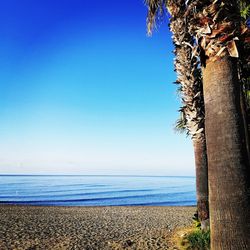 Scenic view of sea against clear blue sky