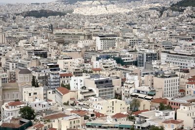 High angle view of buildings in city