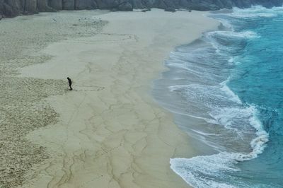 High angle view of man on beach