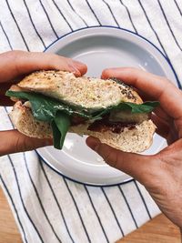 Midsection of person holding ice cream in plate
