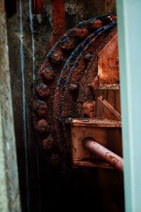 Close-up of old rusty metal door