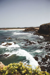 Scenic view of sea against clear sky