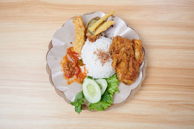 High angle view of food on table