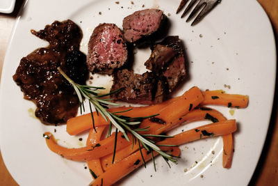 High angle view of food in plate