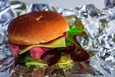 Close-up of burger in plate