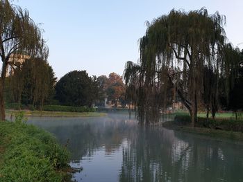 Scenic view of lake against clear sky