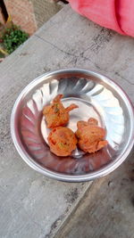 High angle view of food in plate on table