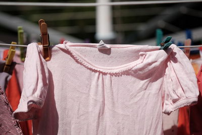 Close-up of clothes drying on clothesline