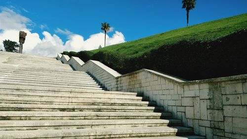 Low angle view of stairs against sky