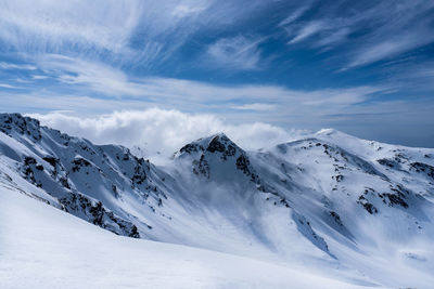 Scenic view of snowcapped mountains against sky