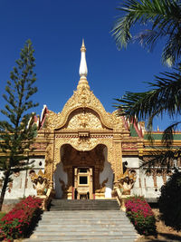 Temple against clear blue sky