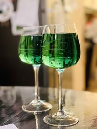 Close-up of wineglass on table