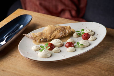 Close-up of food in plate on table