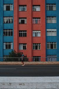 Side view of a building blue and red in sao paulo 