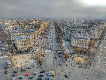 High angle view of street amidst buildings in city