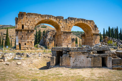 View of old ruins against clear sky