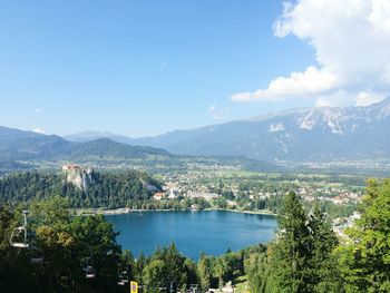 High angle view of town against cloudy sky