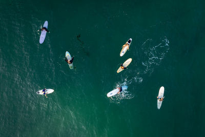 High angle view of boats in sea
