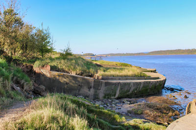 Scenic view of land against clear sky