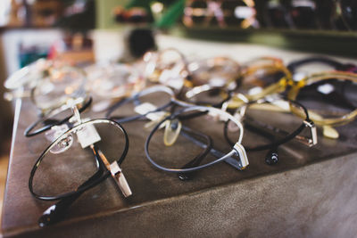 Close-up of eyeglasses on table