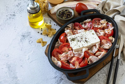 High angle view of food on table