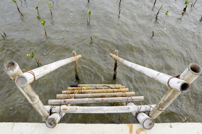 High angle view of wood in lake